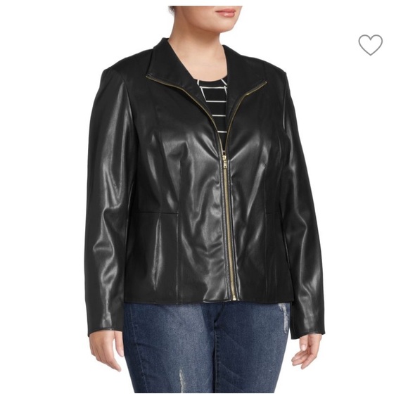 New Cole Haan Signature Faux Leather Jacket in Black 1X - Picture 1 of 9